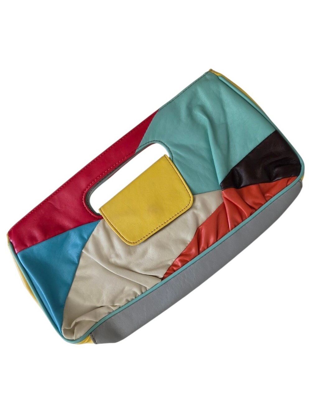 bonita brand 80s inspired multicolor patchwork faux leather small clutch bag